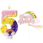 Lot de 5 bougies d'anniversaire a paillettes en forme de chiffre 5 (d�coration arc - en - ciel) - bougie ...