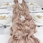 Lot de 5 chemin de table tissu beige 90 x 400 cm nappe de table pour dcoration mariage boheme, fte ...