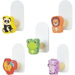 Lot de 5 crochets adhsifs pour enfants - en bois - sans perage - pour chambre d'enfant