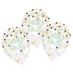Lot de 6 ballons confettis de d�coration hello baby - 27, 5 cm - transparent