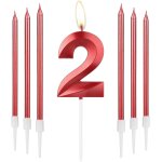 Lot de 6 bougies d'anniversaire rouges en forme de chiffre 2 pour gâteau avec 6 bougies longues et fines, ... Lot de 6 bougies d'anniversaire rouges en forme de chiffre 2 pour gâteau avec 6 bougies longues et fines, ...