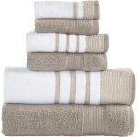 Lot de 6 pices, 2 serviettes de bain, 2 essuie - mains, 2 dbarbouillettes, schage rapide blanc / marron ...