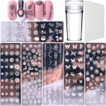 Lot de 6 plaques de stamping pour nail art, avec 1 tampon transparent, 1 grattoir, outil de nail art ... Lot de 6 plaques de stamping pour nail art, avec 1 tampon transparent, 1 grattoir, outil de nail art ...