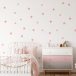 Lot de 60 autocollants muraux ronds a pois roses pour chambre d'enfant