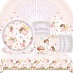Lot de 61 vaisselle de fte fe pour fte d'anniversaire d'enfant fille assiettes d'anniversaire tasses, ...
