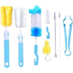 Lot de 8 brosses de nettoyage pour biberon - eponges amovibles a long manche - brosses de nettoyage pour ...