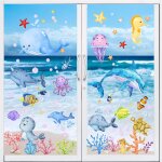 Lot de 9 feuilles d'autocollants pour fentre de salle de bain - motif animaux marins - s - pour chambre ...