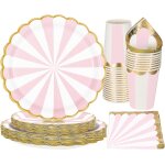 Lot de 96 pièces de vaisselle de fête a rayures roses et blanches sur le thème du cirque - accessoires ... Lot de 96 pièces de vaisselle de fête a rayures roses et blanches sur le thème du cirque - accessoires ...