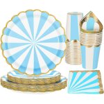 Lot de 96 vaisselle de fte a thme - rayures bleues et blanches - thme cirque - accessoires de fte ...