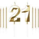 Lot de bougies dores en forme de chiffre 21 avec longues bougies dores, bougies d'anniversaire pour ...