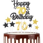 Lot de bougies noires et dor�es pour g�teau d'anniversaire 70 ans, bougies dor�es pour d�coration de ...
