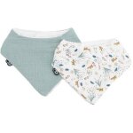 Lot x2 bavoirs bandana - domiva - tu - mousseline - celadon imprim� au fil de l'eau