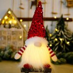 Lumire led de nol en paillettes, ornement gnome, poupe en peluche sans visage, dcor de fte, rouge, ...