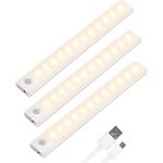 Lumire de placard, 3pcs lampe placard, lampes 12 led, sans fil, rechargeable par usb, aimant, dtecteur ...