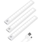 Lumire de placard, 3pcs lampe placard, lampes 12 led, sans fil, rechargeable par usb, aimant, dtecteur ...