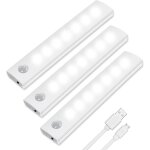 Lumire de placard, 3pcs lampe de placard, lampes 7 led, sans fil, rechargeable par usb, aimant, dtecteur ...