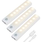 Lumire de placard, 3pcs lampe de placard, lampes 7 led, sans fil, rechargeable par usb, aimant, dtecteur ...