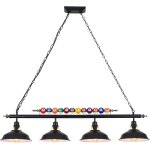 Lustre de table de billard, suspension luminaire industrielle a 4 abat - jour noirs mats, 127cm, pour ...