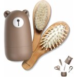 Maas - ensemble de toilettage 6 en 1 pour bb, brosse a cheveux et peigne en bois naturel, ciseaux a ...