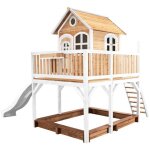 Maison enfant avec bac a sable & toboggan blanc aire de jeux pour l'ext�rieur en marron & blanc maisonnette ...