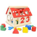Maison num�rique en bois pour enfants, blocs de construction assortis, mod�le de maison, jouet d'assemblage ...