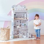 Maison de poupe fille enfant en bois grise 3 etages accessoires meubles inclus jouet teamson kids td ...