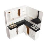 Maison de poup�e miniature, armoire de cuisine avec cuisini�re, evier, accessoires