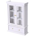 Maison de poup�e miniature en bois blanc 1:12, double porte en verre, vitrine d'armoire avec tiroir, ...
