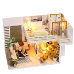 Maison de poup�e miniature en bois, bricolage, maison de poup�e miniature avec meubles, housse anti - ...