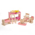 Maison de poupe miniature en bois rose, lit superpos, chambre d'enfants, accessoires de meubles de ...