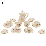 Maison de poupe miniature en cramique, pot a th a fleurs, tasse, soucoupe, jouet de table, 15 pices ...