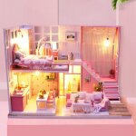 Maison de poup�e miniature cr�ative avec lumi�re led et meubles, ensemble de maison de r�ve en bois, ...