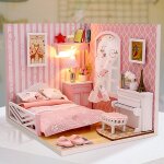 Maison de poupée miniature avec meubles, maison de poupée en bois, jouets pour la chambre a coucher des ... Maison de poupée miniature avec meubles, maison de poupée en bois, jouets pour la chambre a coucher des ...