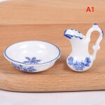 Maison de poupe miniature en porcelaine, casserole, bouilloire, bol de fruits, 2 pices 1:12