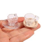 Maison de poup�e miniature en verre transparent 1:12, tasse d'eau, caf�, th�, avec soucoupe, mod�le de ...