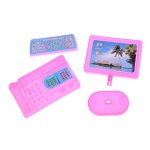 Maison de poupe rose miniature, ensemble de 3 pices, meubles modernes d'ordinateur pour poupe, meubles ...