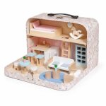 Maison de poup�e valise en bois ginger home, mini maison portable avec meubles et accessoires, rose, ...