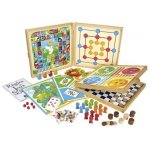 Malette coffret bois jeux de societe classiques 80 regles (16 chevaux, 4 oies, 40 dames, jetons, 5 des) ...