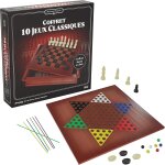 Mallette multi jeux en bois - 10 jeux de socit classiques famille pour enfants ds 6 ans - echecs, ...