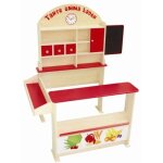 Marchande en bois - roba - tante emma - comptoir, tableau, 3 tiroirs - rouge / naturel