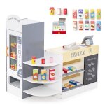 Marchande enfants costway 15 accessoires, distributeur automatique, epicerie enfants avec tableau noir, ...