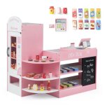 Marchande enfants costway 15 accessoires, distributeur automatique, epicerie enfants avec tableau noir, ...