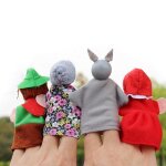 Marionnettes a doigt pour enfants, 4 pices / lot, jouets en peluche, petit chaperon rouge, tte en bois, ...