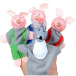 Marionnettes a main trois petits cochons et loup 4 pi�ces, cadeaux de no�l, jouets en peluche d'animaux ...