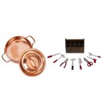 Marmite de cuisine miniature en cuivre avec couvercle et bote en bois miniature 1 / 12 pour maison de ...