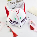 Masque de renard anime peint à la main, demi - visage de chat avec glands, cloche, mascarade d'halloween, ... Masque de renard anime peint à la main, demi - visage de chat avec glands, cloche, mascarade d'halloween, ...