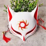 Masque de renard anime peint  la main, demi - visage de chat avec glands, cloche, mascarade d'halloween, ...