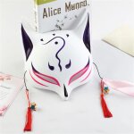 Masque de renard anime peint  la main, demi - visage de chat avec glands, cloche, mascarade d'halloween, ...