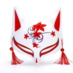 Masque de renard anime peint à la main, demi - visage de chat avec glands, cloche, mascarade d'halloween, ... Masque de renard anime peint à la main, demi - visage de chat avec glands, cloche, mascarade d'halloween, ...