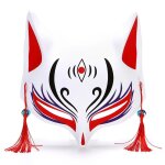 Masque de renard anime peint  la main, demi - visage de chat avec glands, cloche, mascarade d'halloween, ...